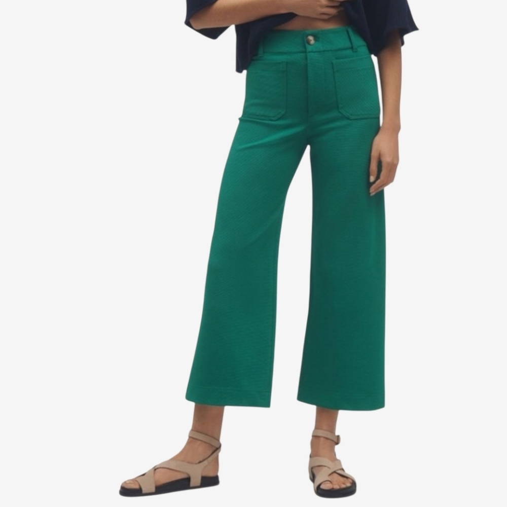 Anthropologie Maeve The Colette Cropped Wide Leg Pants Kelly Green 30 - Picture 2 of 10
